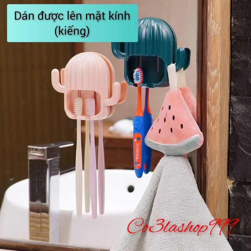 Kệ kẹp bàn chải đánh răng hình cây xương rồng có nhánh treo phụ kiện phòng tắm ( 1 CÁI)