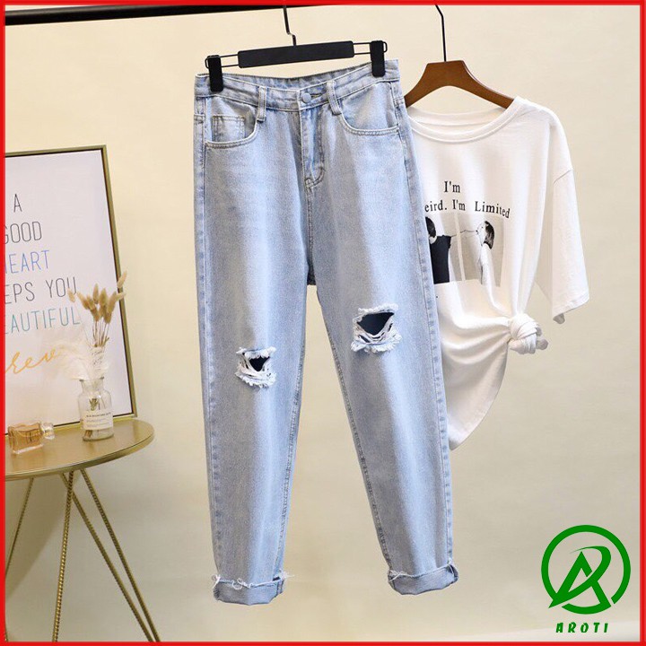 Quần jean baggy xanh rách khoét 2 gối cá tính R102