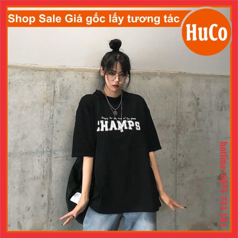 áo phông hè, thun tay lỡ CHAMPS chất cotton cổ tròn form thụng dấu quần thời trang nam nữ unisex freesize ulzzang giá rẻ