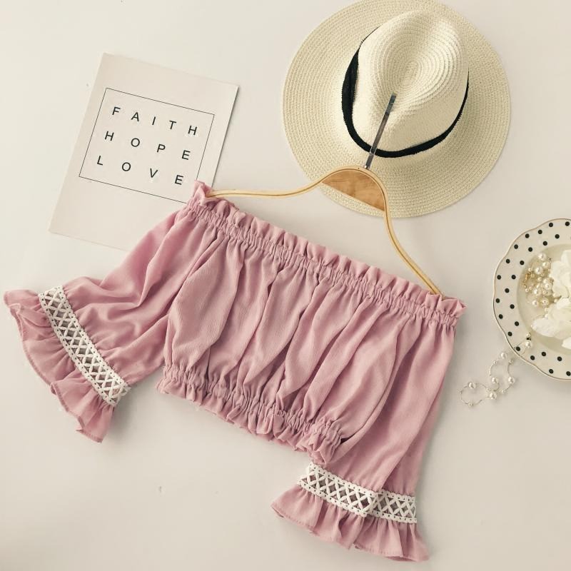 [Baywellfashion]Áo kiểu trễ vai tay loe họa tiết xếp ly thời trang nữ tính | BigBuy360 - bigbuy360.vn