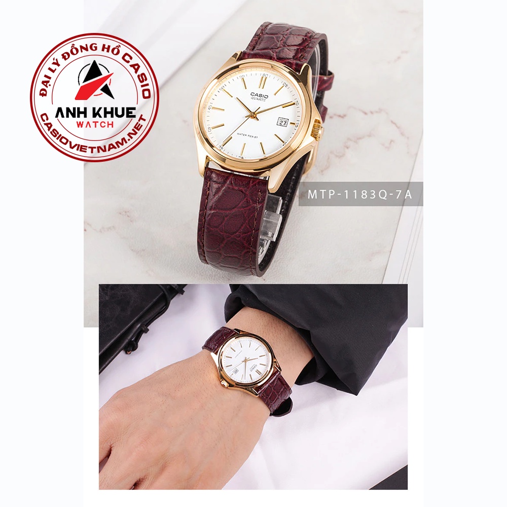 Đồng Hồ Casio Nam MTP-1183Q-7A | Dây Da | Viền Mạ Vàng | Chống Nước