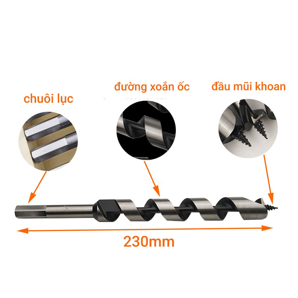 Hộp 6 mũi khoan gỗ xoắn ốc chuôi lục 10-20mm