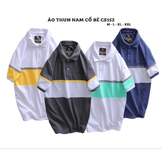 Áo thun nam cổ bẻ phối sọc