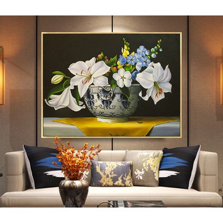Tranh treo tường HD Bình hoa ly trắng HTV-IMG-3784 KT 60 x 45 cm sassy