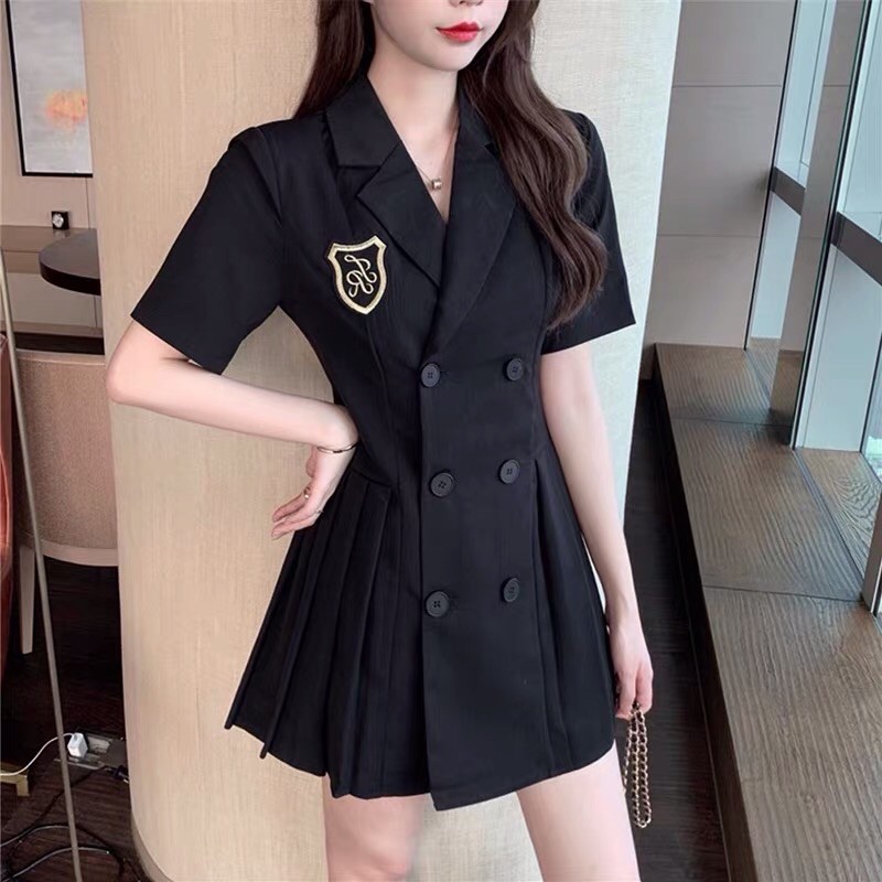 Đầm vest Ulzzang siêu hot, cổ vest dáng xoè , chất đẹp dày dặn, có bigsize