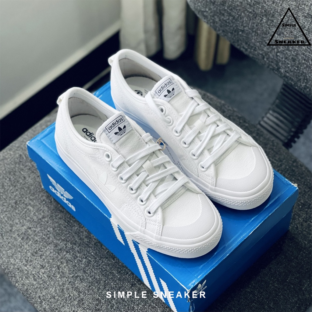 Giày Adidas Nizza Chính Hãng FREESHIP Adidas Nữ Nizza Ba Lá All White - Giày Vải Thể Thao Nam Nữ - Simple Sneaker