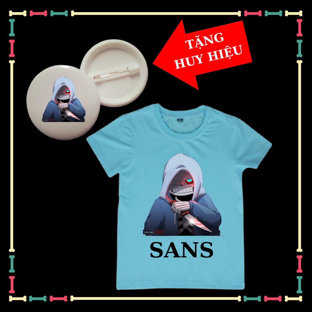 Áo thun cộc tay bé trai Sans Undertale siêu ngầu, đủ size áo từ 10kg đến 90kg, kèm huy hiệu Sans