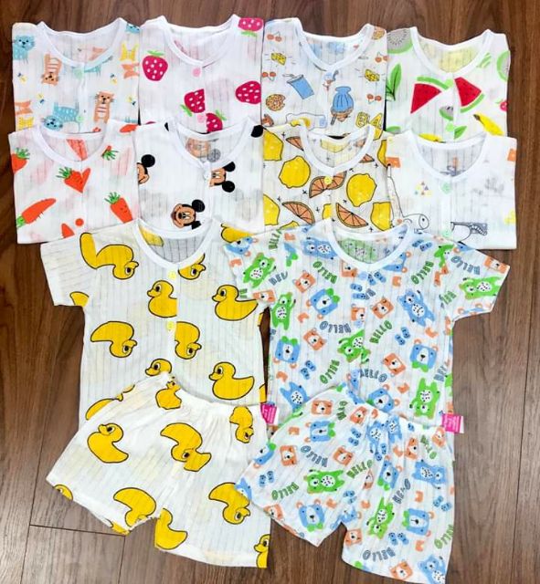 Bộ cotton giấy khuy giữa cho bé từ 0-14M