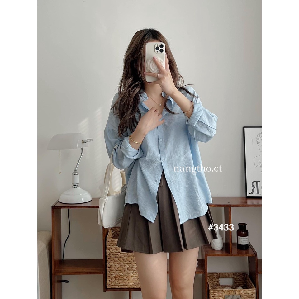 Áo sơ mi đũi nhăn túi đập phong cách Hàn Quốc hot trend (ảnh thật do shop chụp) 3433
