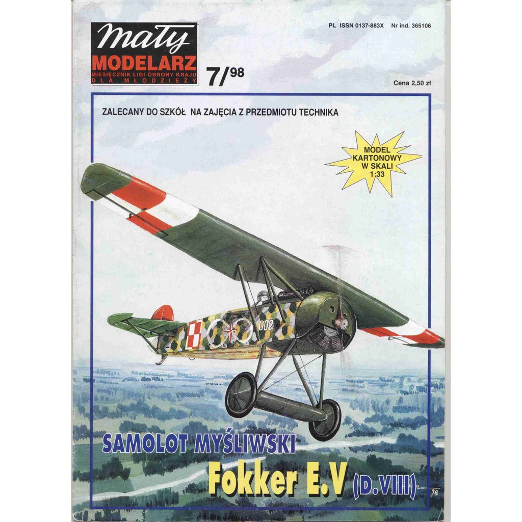 (Thiết kế chuẩn) Bộ kit mô hình giấy 3D Máy bay Samolot mysliwski Fokker E.V (D.VIII)
