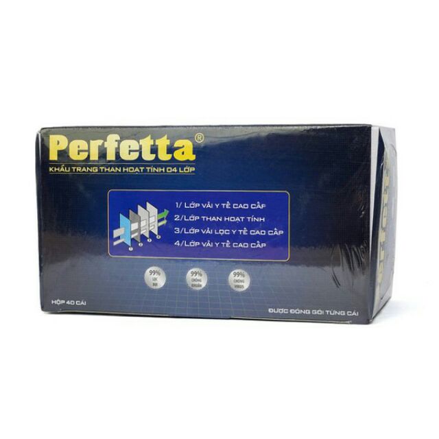 🇻🇳 Khẩu trang Perfetta than hoạt tính(có logo) 4 lớp (hộp 40 cái) Activision Carbon | BigBuy360 - bigbuy360.vn