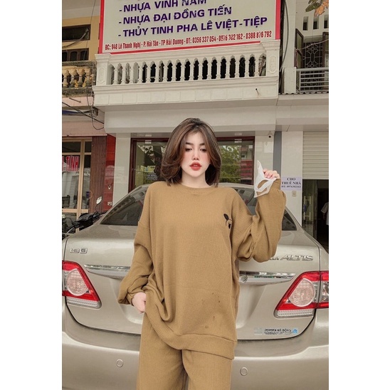 Sét bộ thể thao nhung gân thêu hình gấu xịn đẹp