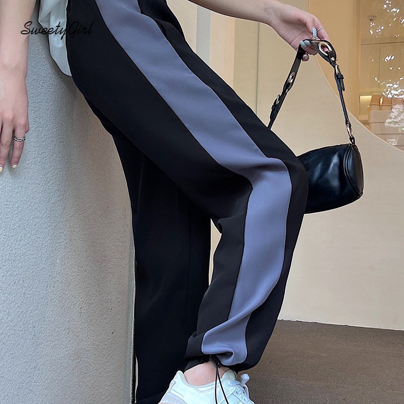 Quần Dài Lưng Cao Dáng Rộng Màu Tương Phản Thời Trang 2022 Cho Nữ