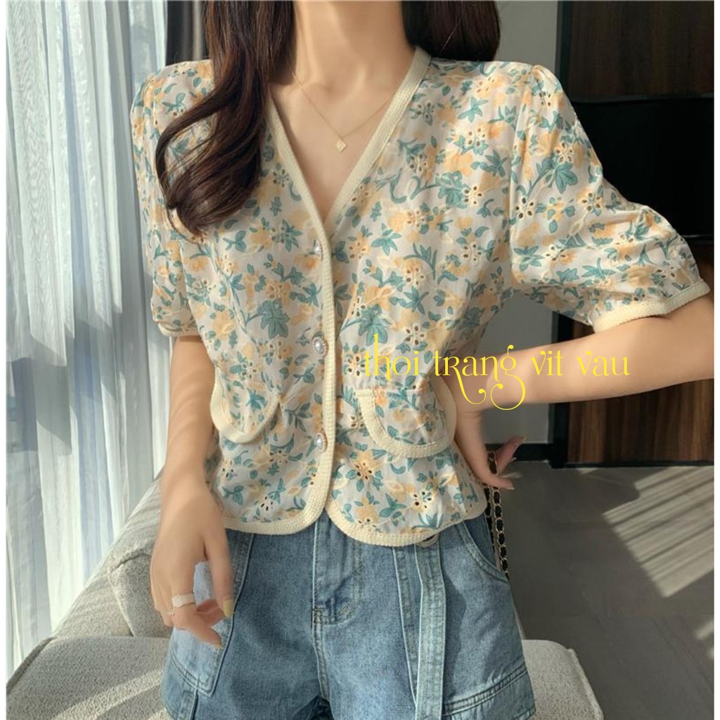 Áo tiểu thư cổ chữ V phong cách vintage, thời trang Pháp ngọt ngào | BigBuy360 - bigbuy360.vn