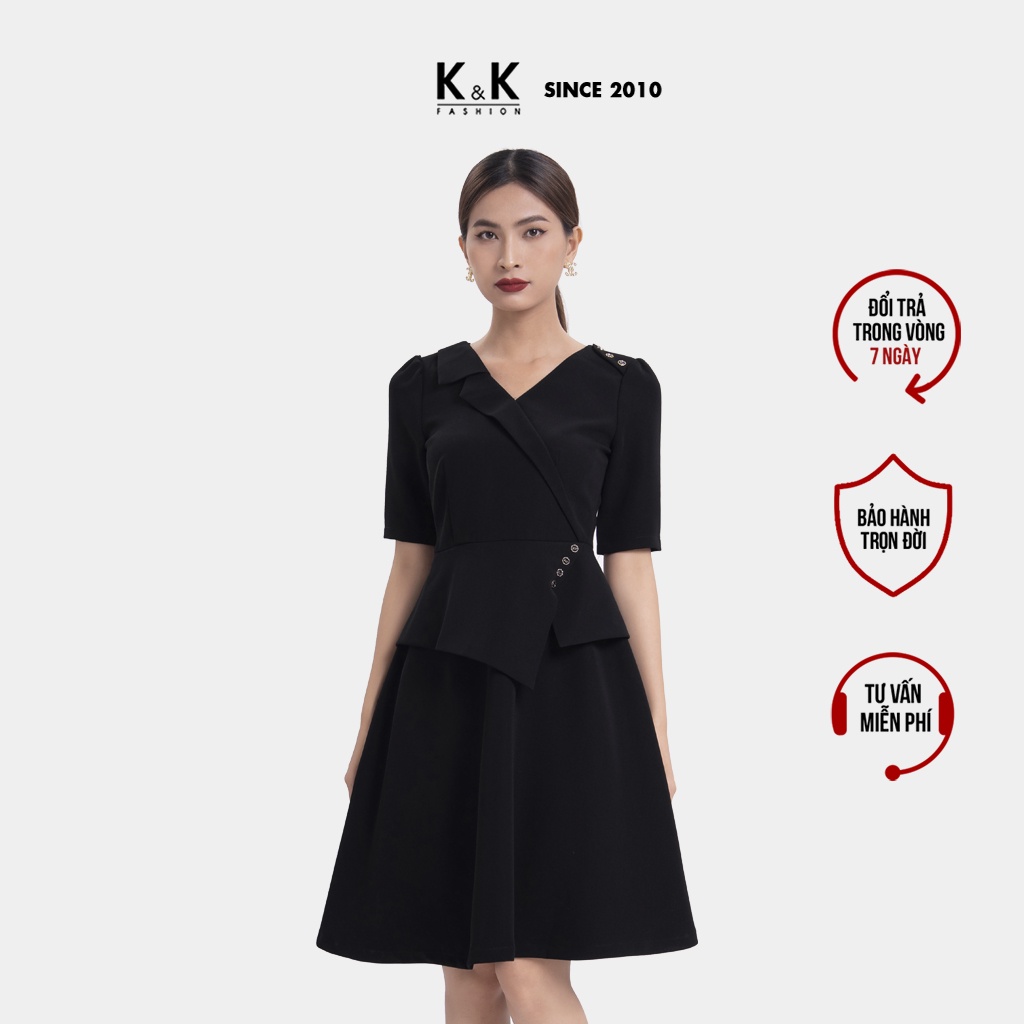 Đầm Đen Công Sở Tay Lỡ K&K Fashion KK104-19 Chất Liệu Tuyết Mưa