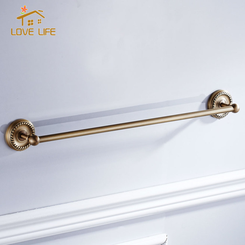 [whfashion]1 piece Home Hotel Bathroom Antique 610mm Wall Single Towel Rail Rack Bar Round Robe Holder