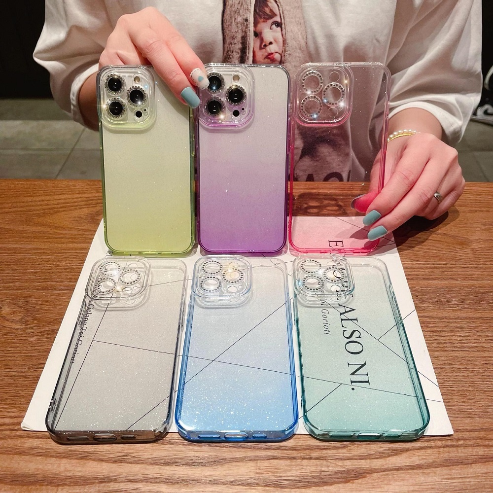 Ốp Điện Thoại Silicon Mềm Trong Suốt Đính Đá Lấp Lánh Màu Gradient Sang Trọng Cho iPhone 13 12 11 Pro Max