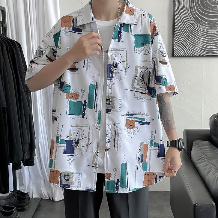 Áo sơ mi tay ngắn hoạ tiết in phong cách hip-hop cho nam (m-3xl)