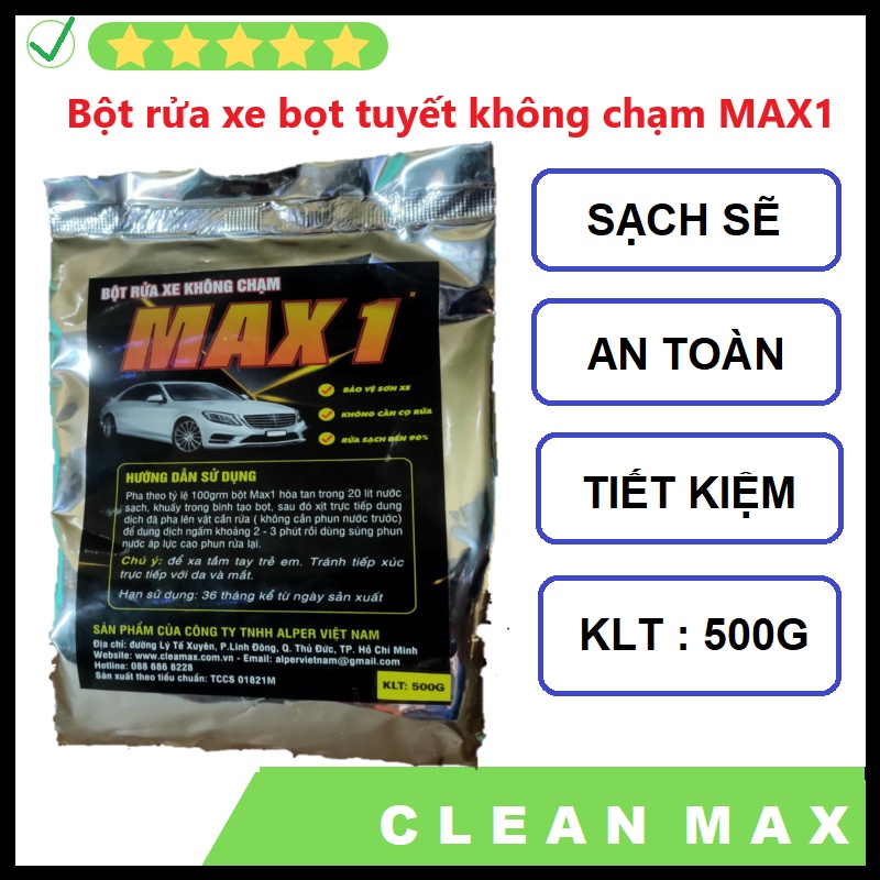 [Mã LIFEAUMAY giảm 10% tối đa 30k đơn 150k] Bột rửa xe bọt tuyết không chạm MAX1 gói 500gam