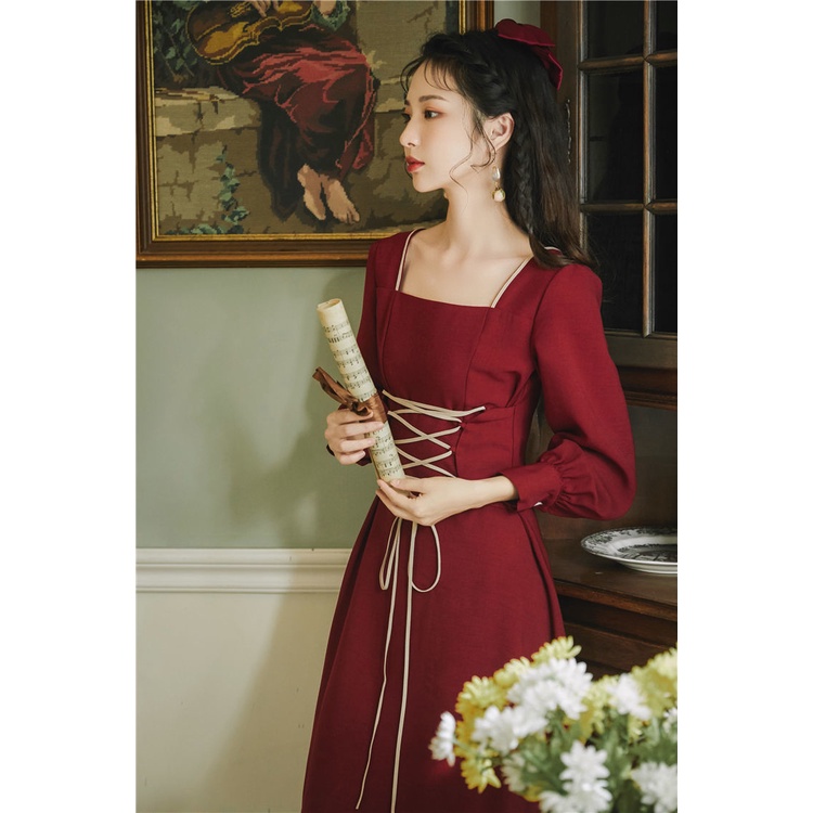 (Hàng Order không có sẵn) Váy vintage tay phồng, thắt nơ, phong cách cổ điển, chất liệu dày dặn, phù hợp cho mọi dịp | BigBuy360 - bigbuy360.vn