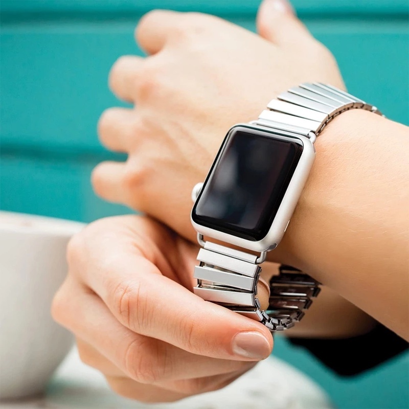 Dây Đeo Đồng Hồ Bằng Thép Không Gỉ Co Giãn 38mm 40mm 44mm 42mm Cho Apple Watch Series 6 5 4 3 Se 7 41mm 45mm
