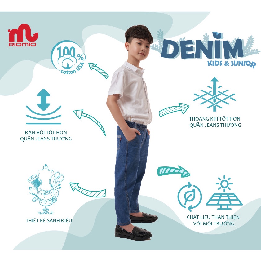 Quần jean bé trai RIOMIO ống suông chất liệu Denim Cotton thoải mái - RM011