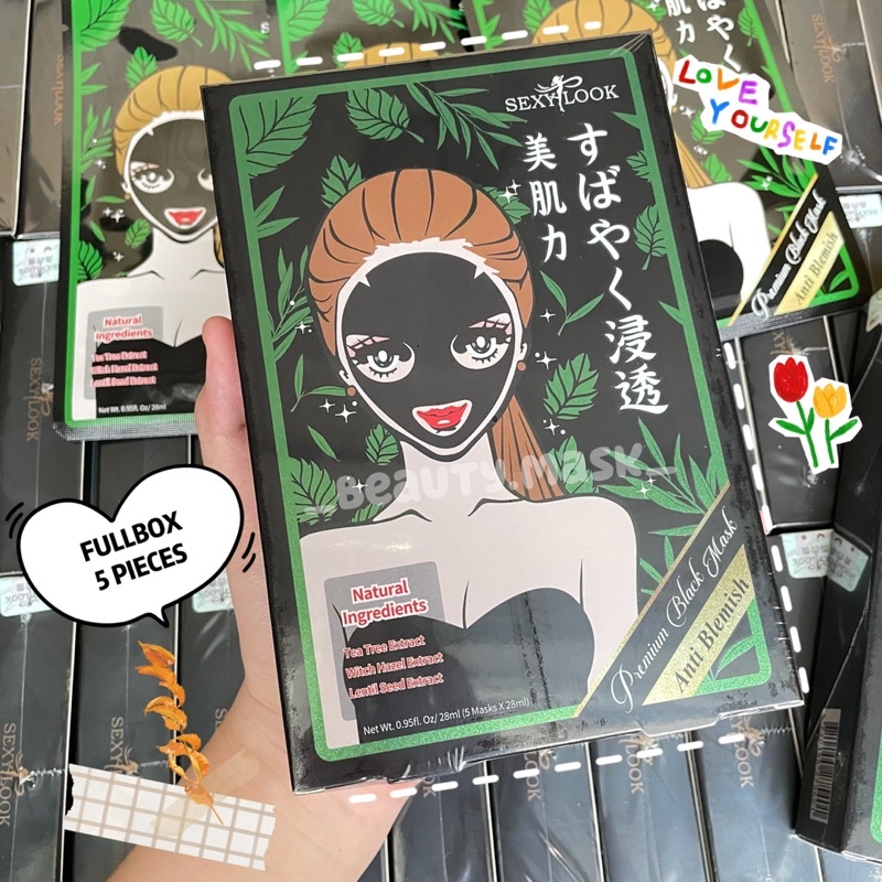 ✨ Fullbox 5 miếng mặt nạ đen tràm trà kiểm soát dầu và mụn - SEXYLOOK TEA TREE ANTI BLEMISH BLACK FACIAL MASK ✨