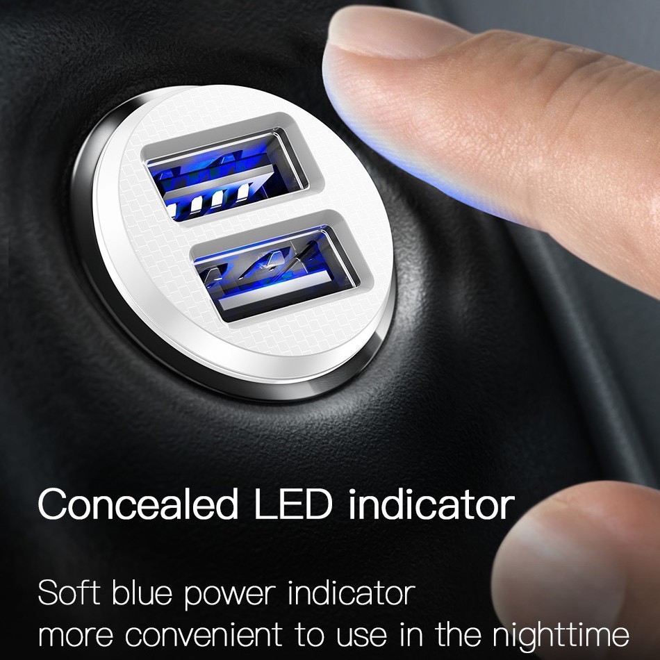 Tẩu sạc 2 cổng dùng cho xe hơi Baseus (5V, 3.1A Fast Charge, 2 cổng USB) - Sạc nhanh - Nhỏ gọn - Hàng chính hãng