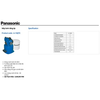Máy bơm tăng áp Panasonic A-130JTX (125W)