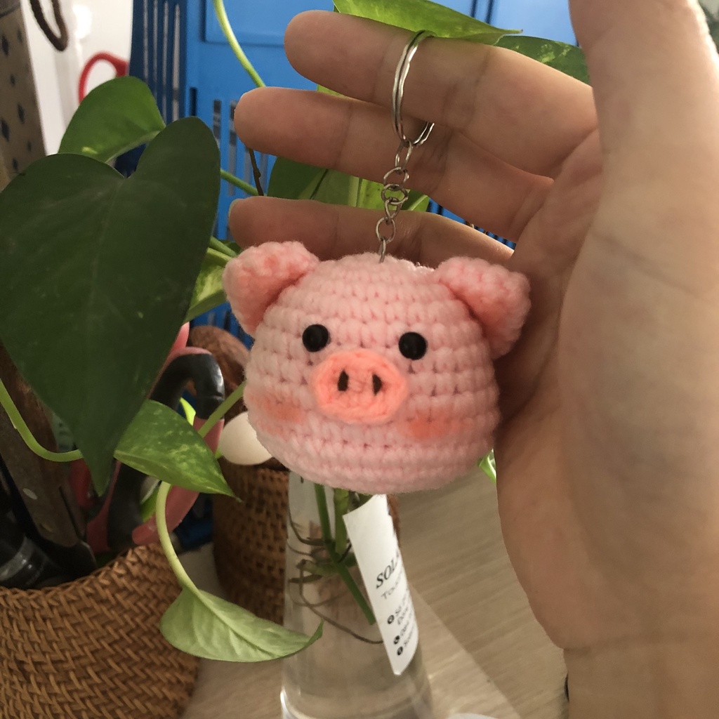 Móc khoá bé heo hồng xinh xắn handmade Móc khoá treo balo túi xách làm quà tặng