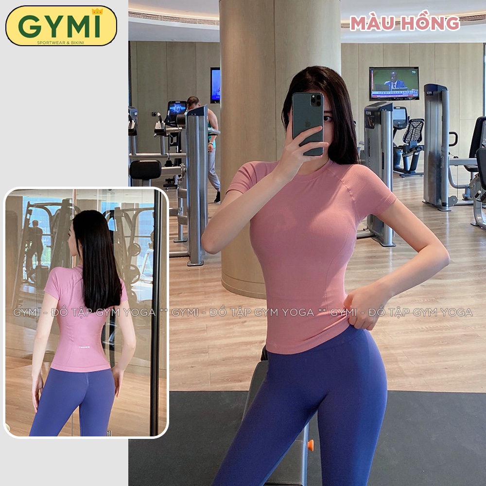 Áo tập gym yoga nữ GYMI AC26 dáng thun ngắn tay thể thao chất vải dệt cao cấp co giãn phom ôm body