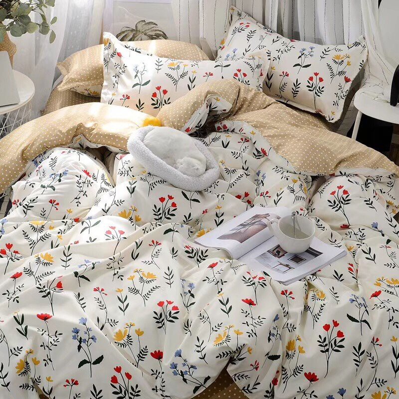 Bộ chăn ga gối cotton poly Lidaco decor phòng ngủ vintage - Hoa Mùa Hạ (SP000900)