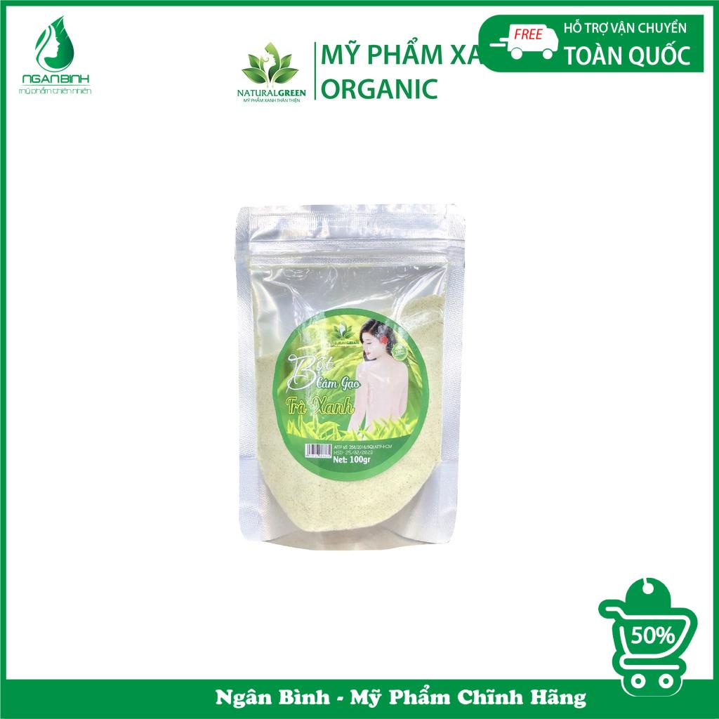 Gói 100gr tinh bột cám gạo trà xanh kích trắng,ủ trắng face cô gái & body chính hãng