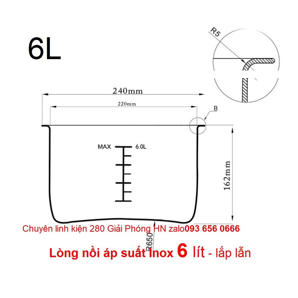 Lòng nồi áp suất đa năng chống dính 4L - 5L 6 lít