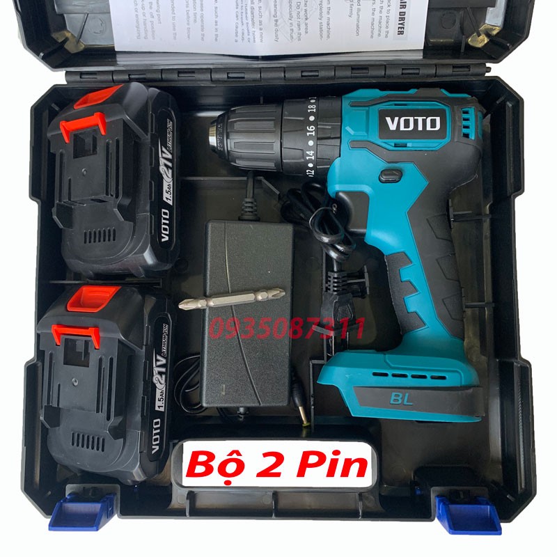 Máy Khoan Pin 21V VOTO Có Búa Động Cơ Không Chổi Than Đầu Kẹp Autolock Chân Pin Makita