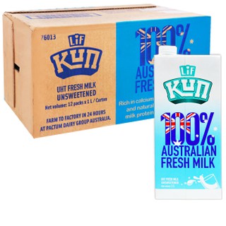Sữa Tươi Tiệt Trùng LIF KUN Úc Không Đường 1 Lít (12 Hộp/Thùng)