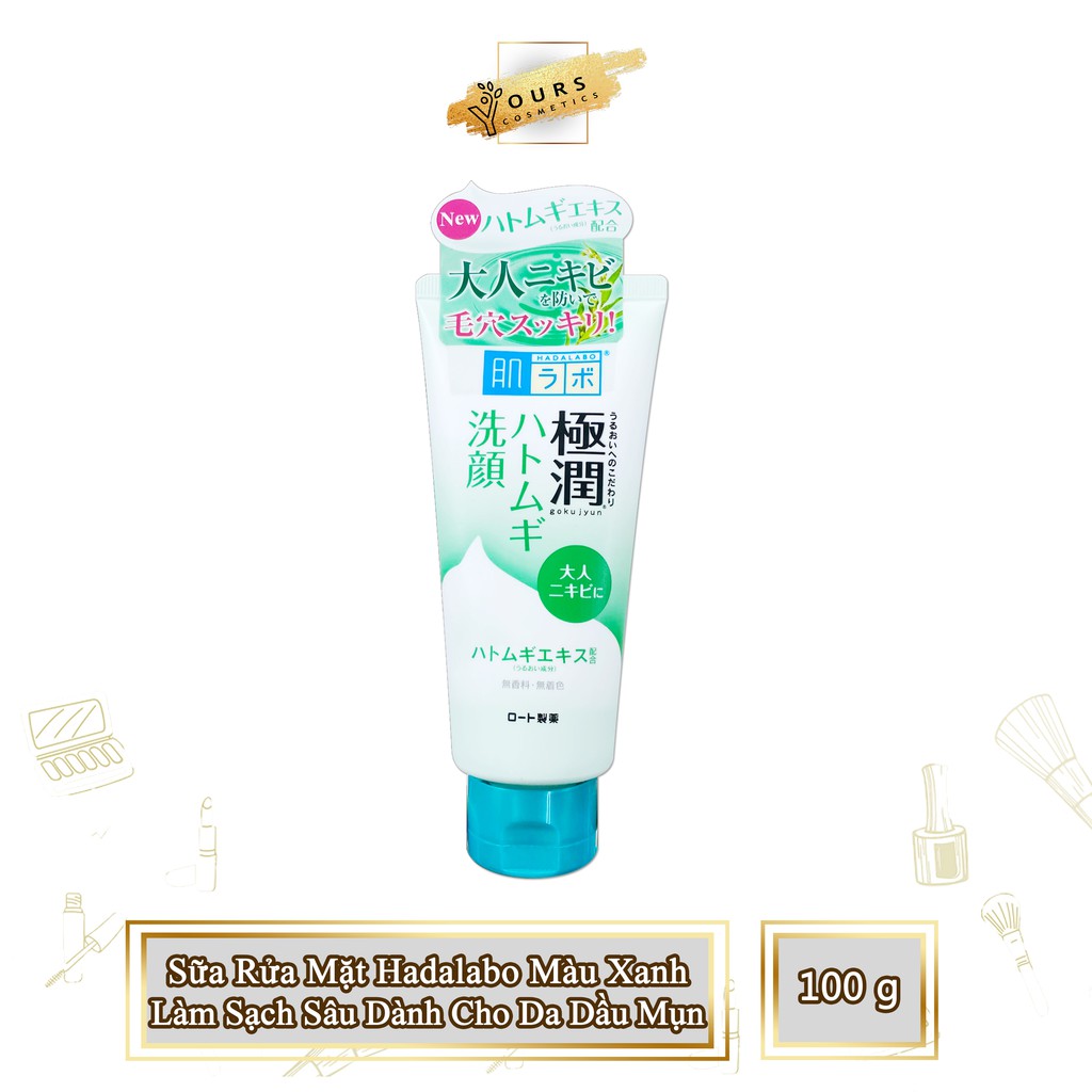 Sữa Rửa Mặt Ngăn Ngừa Mụn Hada Labo Làm Sạch Sâu Gokujyun Face Wash Màu Xanh Dành Cho Da Dầu Mụn 100gr