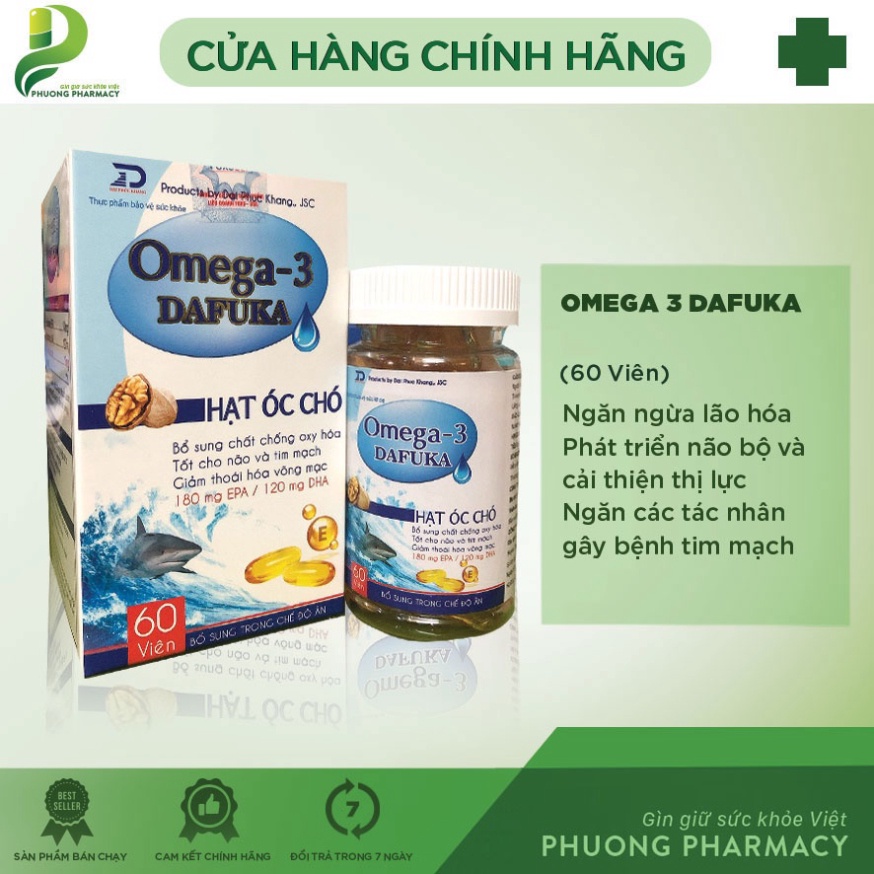 Viên uống Omega 3 Dafuka - chiết xuất hạt óc chó - Giúp sáng mắt, khỏe tim, tăng cường trí nhớ hiệu quả - Hộp 60 viên