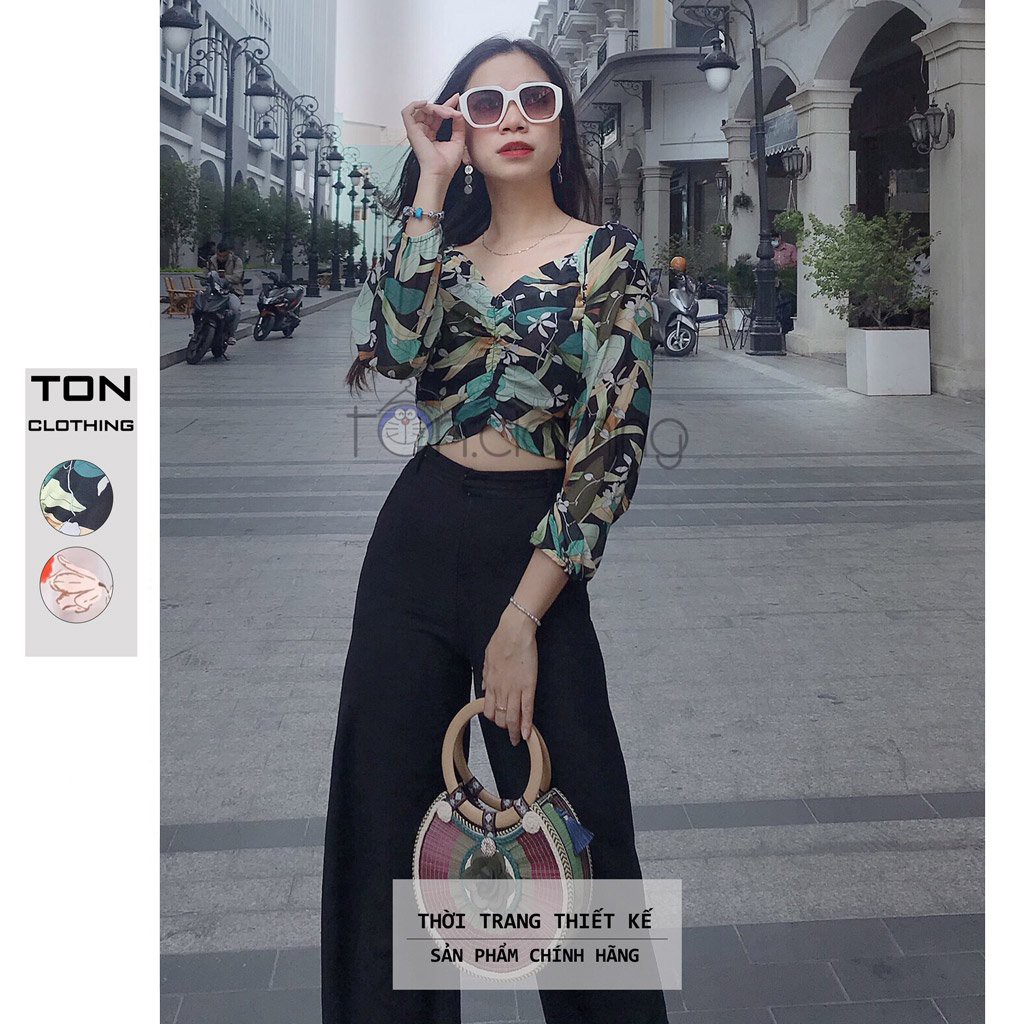 Áo kiểu nữ TON CLOTHING áo form dáng croptop thiết kế tay dài dễ thương vải voan mịn mát họa tiết hoa xinh xắn AOK002