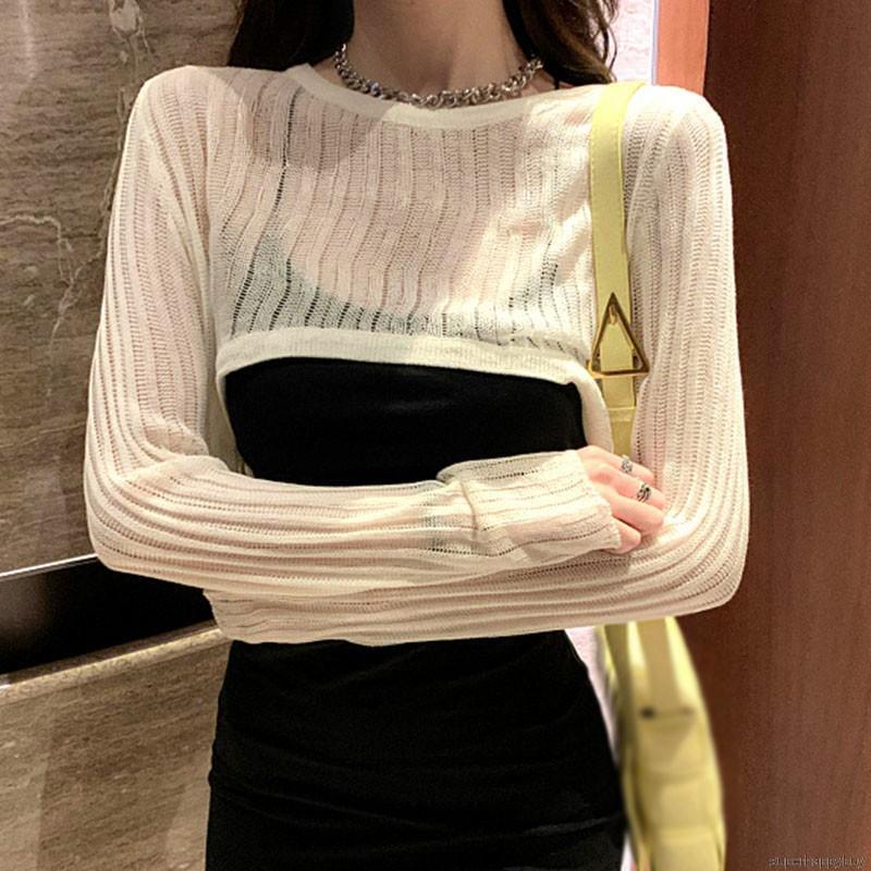 Áo Cardigan Dệt Kim Tay Dài Thiết Kế Xuyên Thấu Quyến Rũ Dành Cho Nữ