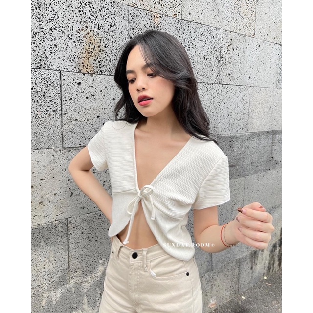 Áo croptop chất đũi gân mềm mại Evid