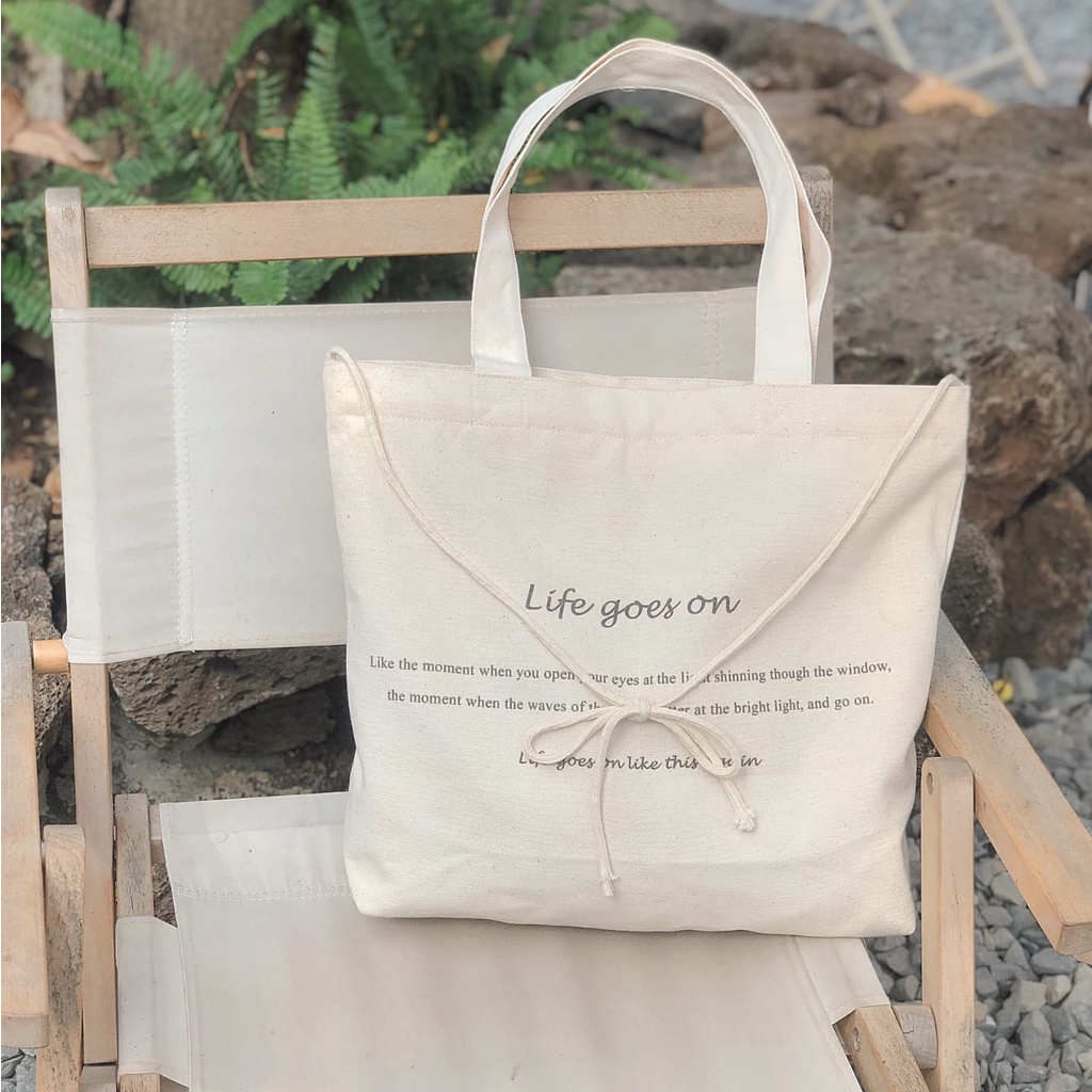 Túi tote kem vải canvas mộc Tadi house xinh xắn style vintage