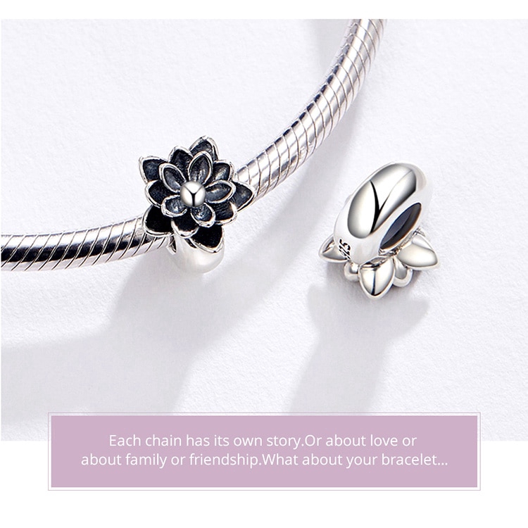 Hạt charm Bamoer mạ bạc hình hoa sen xinh xắn trang trí vòng tay | BigBuy360 - bigbuy360.vn