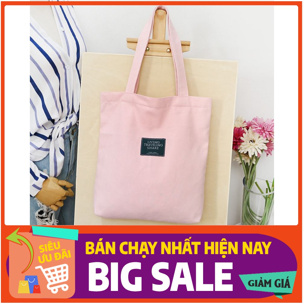 FREESHIP 50K_[HCM] Túi vải CANVAS tote nữ trơn size 35cm vừa tập vở tài liệu a4, vừa khoảng 3 bộ đồ T7322