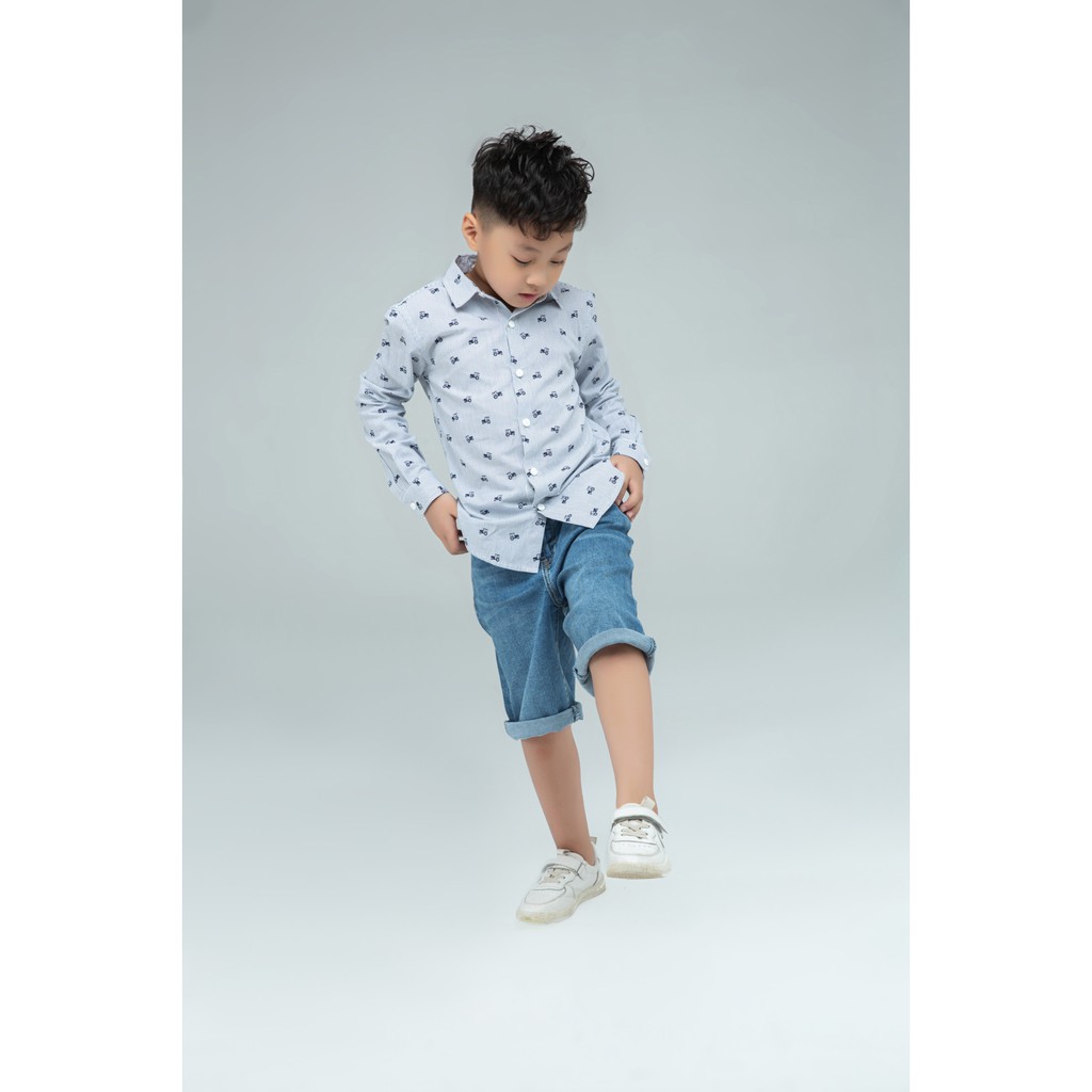 Áo sơ mi bé trai dài tay họa tiết IVY moda MS 17K1113
