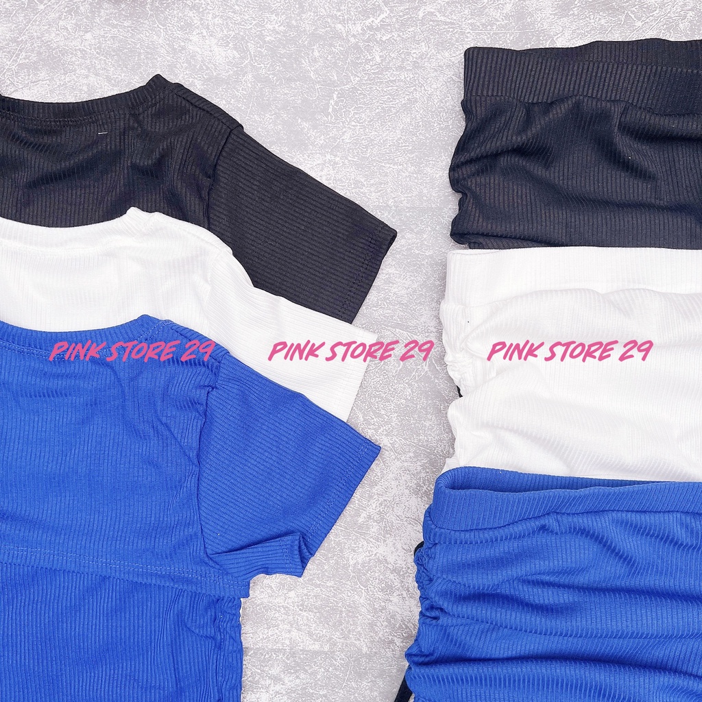 Set Chân Váy Rút Dây 2 Bên, Áo Croptop Tay Ngắn Hở Lưng Cột Dây S044