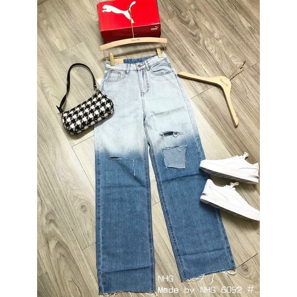 Quần Jeans Rách Gối Ống Xuông Omber Siêu Ngầu - Ảnh thật ở cuối