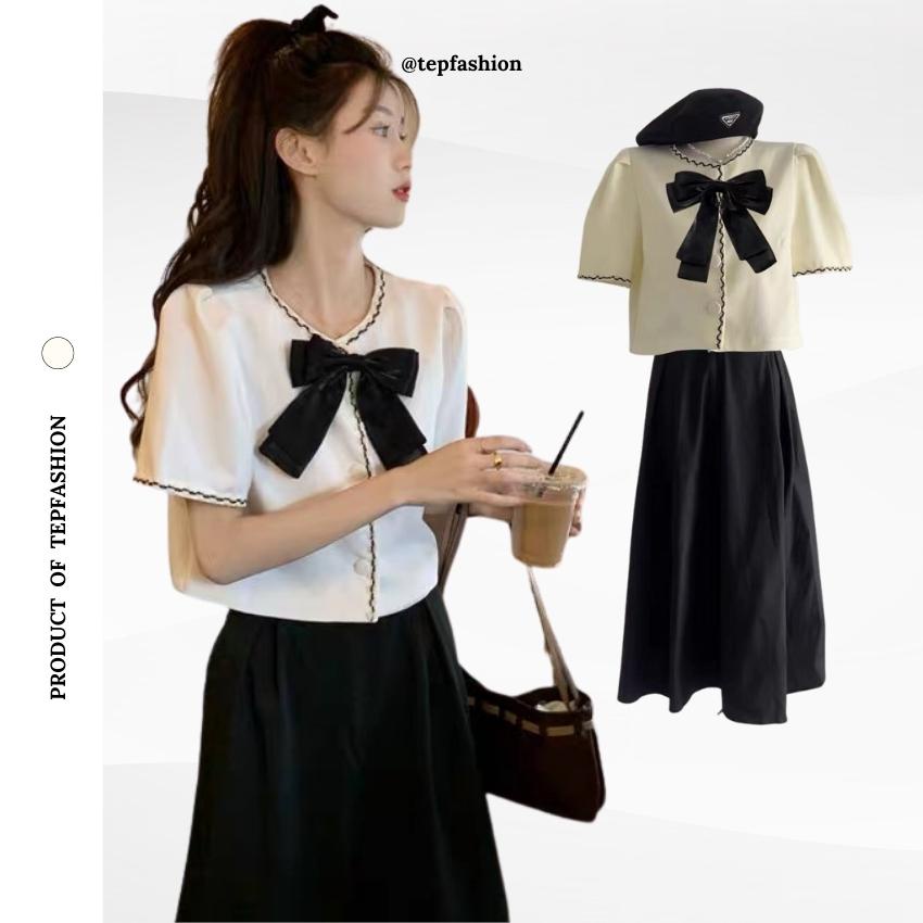 Áo Kiểu Nữ Tiểu Thư Nơ Ngực- Áo Croptop Tay Phồng Tep ACT125