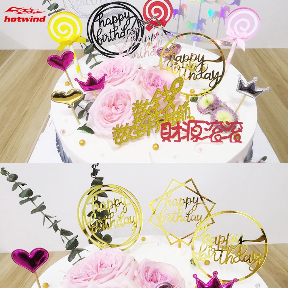 Phụ kiện trang trí bánh kem khắc chữ Happy Birthday độc đáo xinh xắn