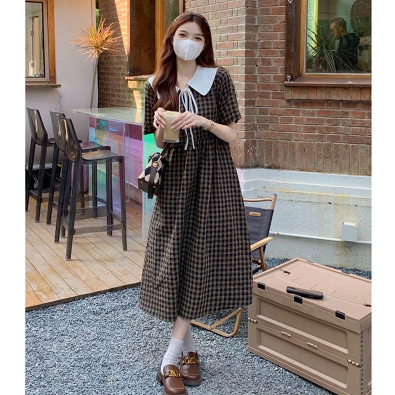 Đầm Chữ A Cổ Búp Bê Kẻ Sọc Ca Rô Thời Trang Mùa Hè Mới Cho Nữ